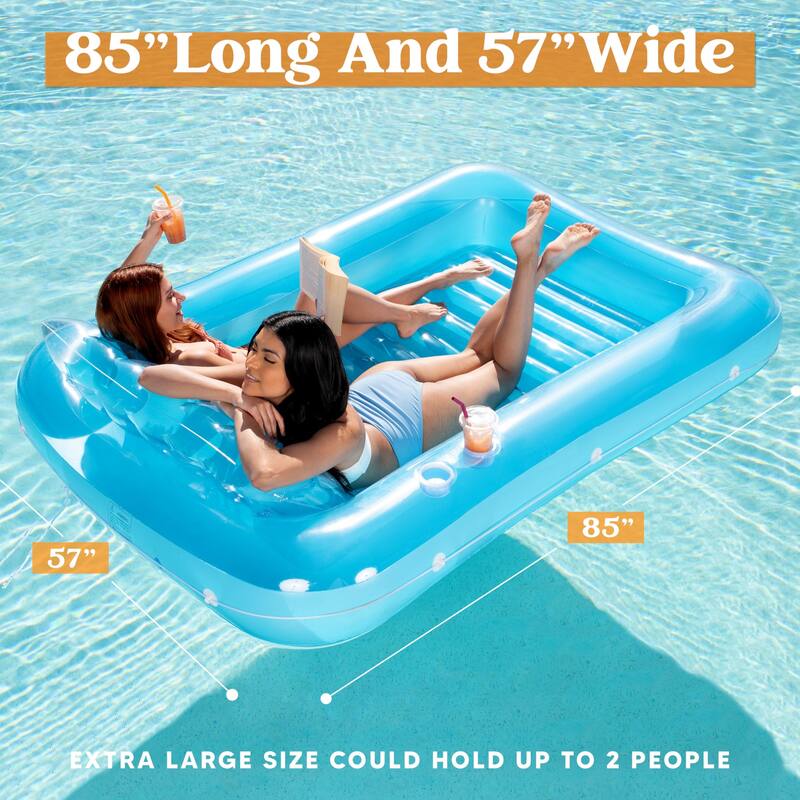 Inflatable Tanning Pool Lounge Float,85"x57"Extra Large Sun Tan Tub Adult Floats Raft for Sunbathing Suntan Blow up Lounger Bed
