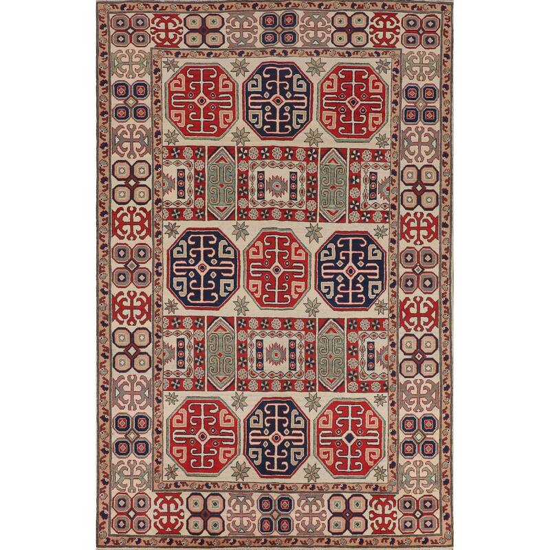 Oriental Beige Kazak Rug Handmade Traditional Wool Carpet - 6'9" x 9'9"