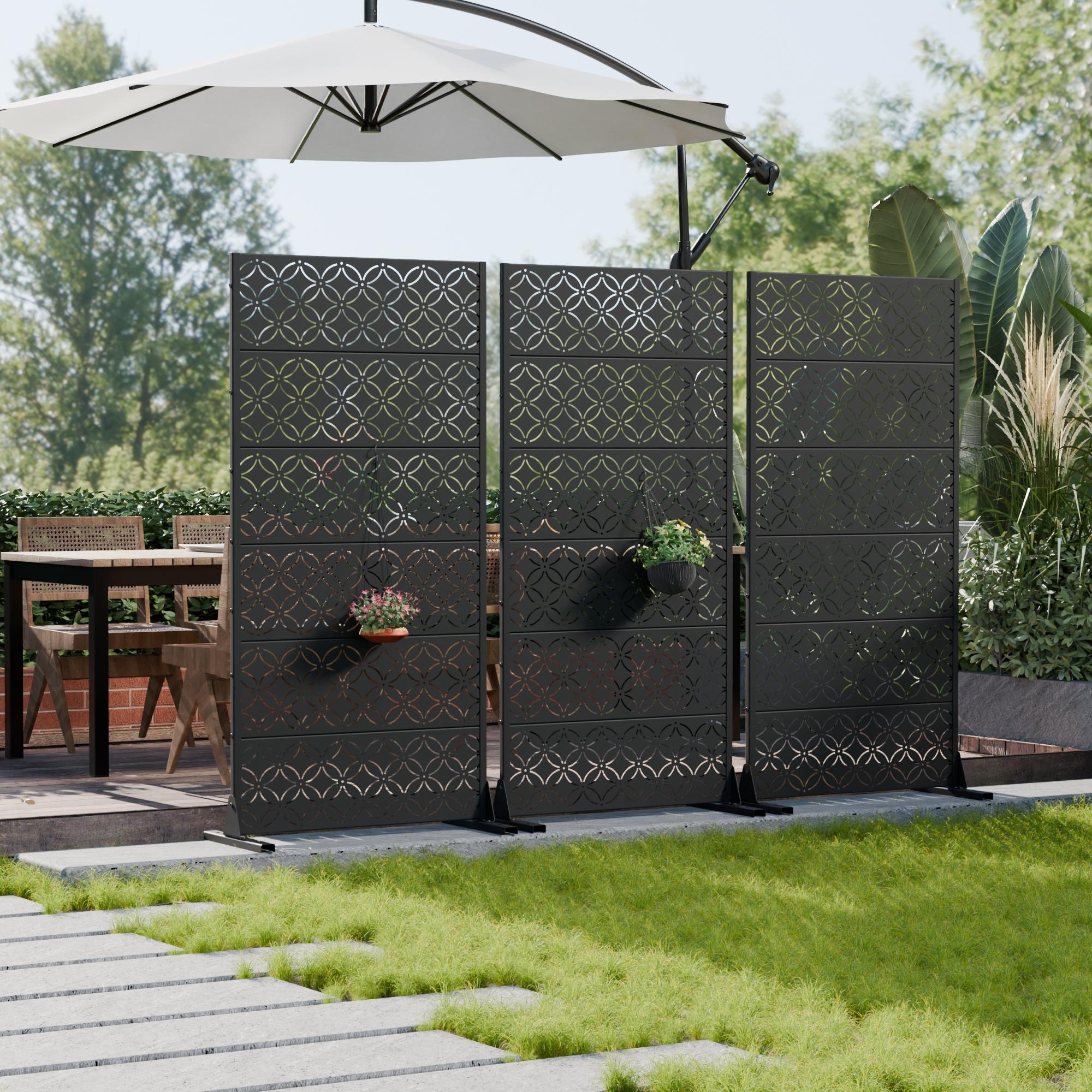 Privacy Metal Screen Fence Panel Horizontal Stripe Pattern Set of