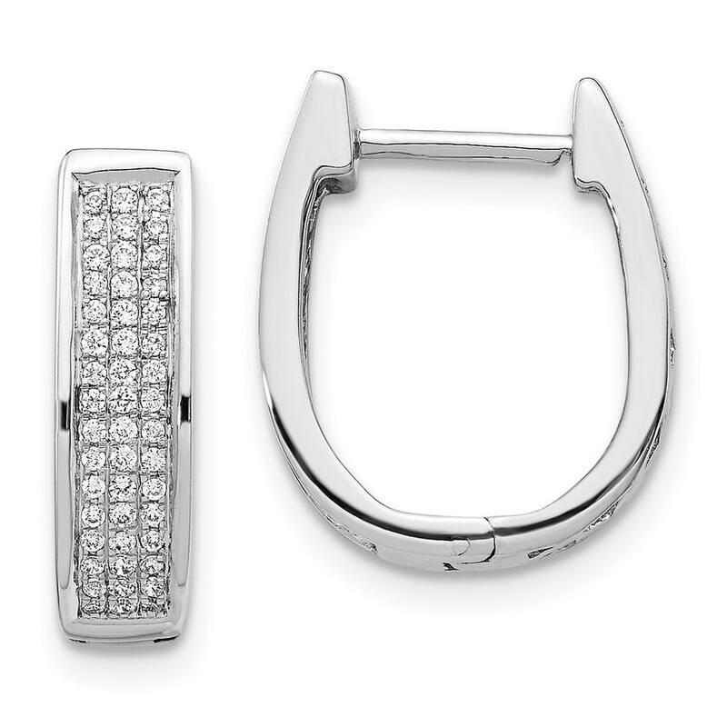 Curata 14k White Gold Diamond Medium Hinged Oval Hoop Earrings - 16x14mm Wide 4mm Thick