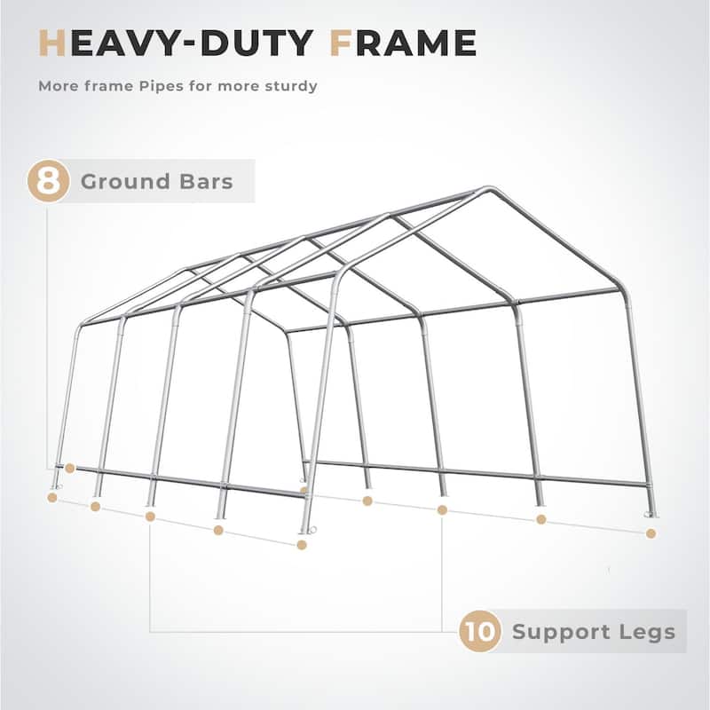 EROMMY Portable Outdoor Storage Shelter, Heavy Duty Carport w/Roll-up Doors & Ventilated Windows, Portable Garage Tent Shelter