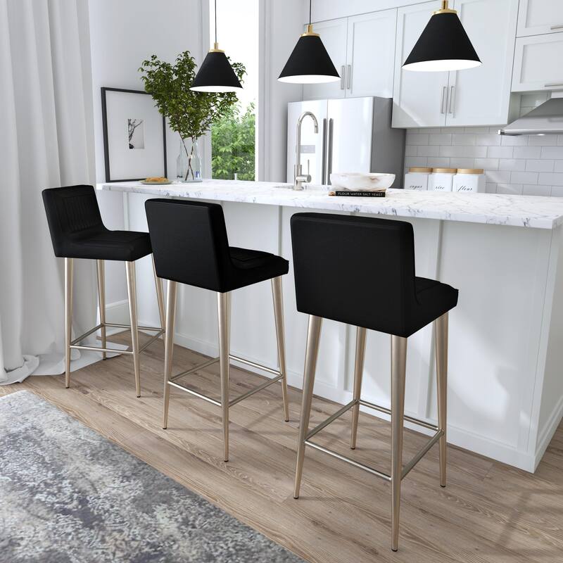Maxwell 32 in. Seat Height Leather and Iron Bar Height Stool with Back