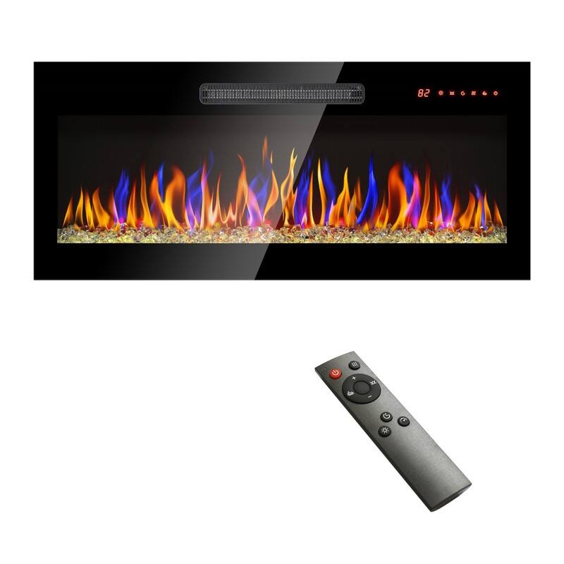 Recessed Wall-mounted Electric Fireplace with Remote Control, 16 Flame Colors and Timer