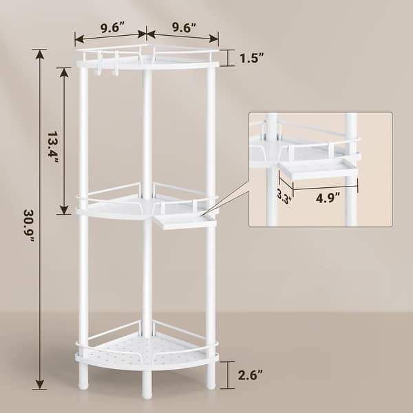 dimension image slide 0 of 4, Corner Shower Caddy - 9.6"D x 9.6"W x 30.9"H