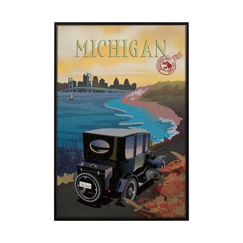 Michigan Go USA by Mercana Studio a Hand Embellished Framed Art Print Series - 10.5 x 15.5 - Black