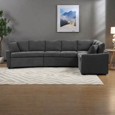 124.8" Chenille L-Shaped Sectional Sofa Bed with USB Ports, Power Sockets and 2 Pillows