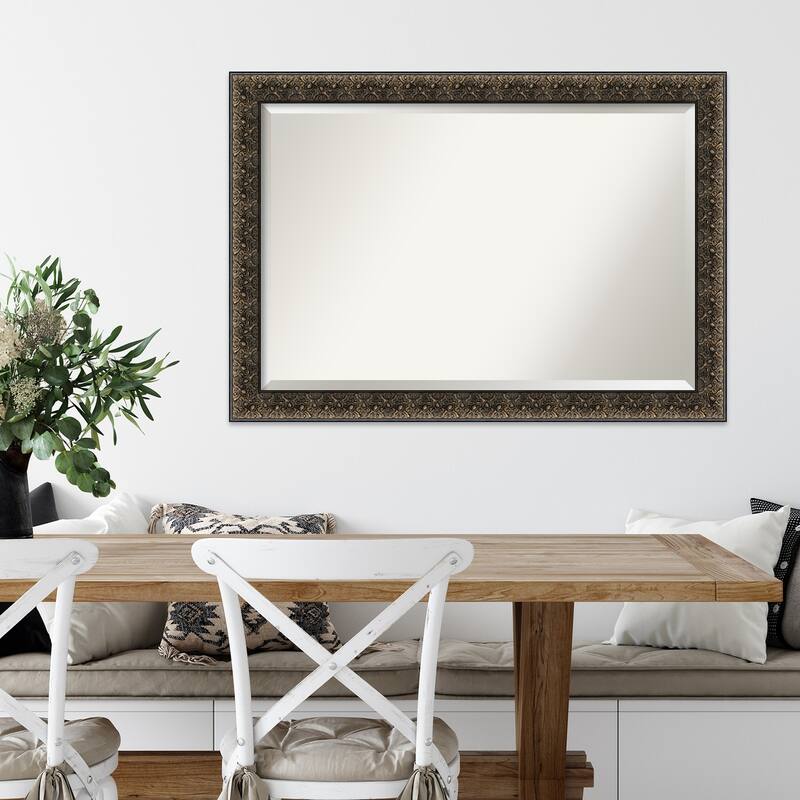 Beveled Wood Wall Mirror - Intaglio Embossed Black Frame