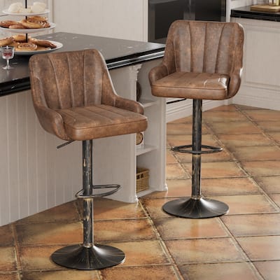 Adjustable Armless Swivel PU Leather Bar Stools Chrome Air Lift Counter Height Stools Set of 2
