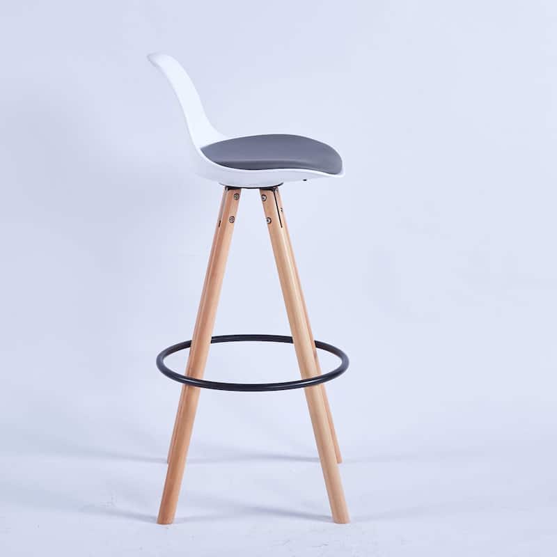 Bar Stools Set of 2 with Back,white and grey, Barstools Bar Height,wood leg Bar Chair, PU Upholstered Soft Case
