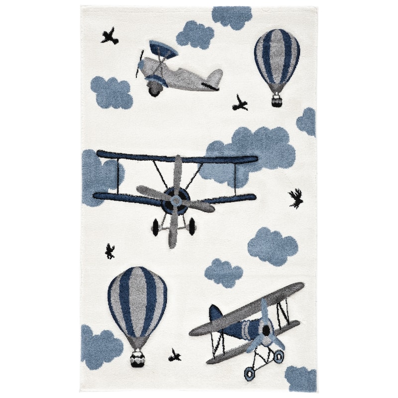 SAFAVIEH Carousel Kids Turi Airplane Rug - 3'3" x 5'3" - Ivory/Blue - Rectangle