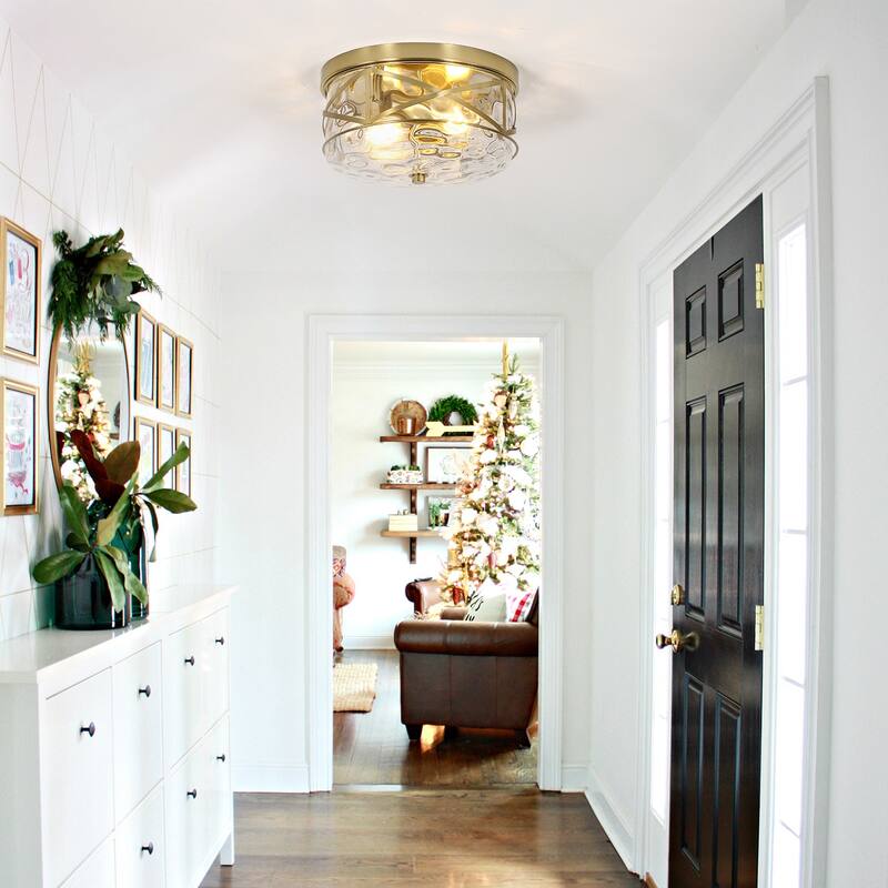 2-Light Flush Mount Glass Ceiling Light with Metal Frame - N/A