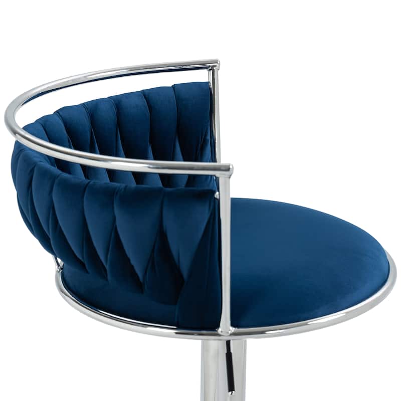 Velvet Upholstered Adjustable Bar Stool Swivel Counter Chair Set of 2