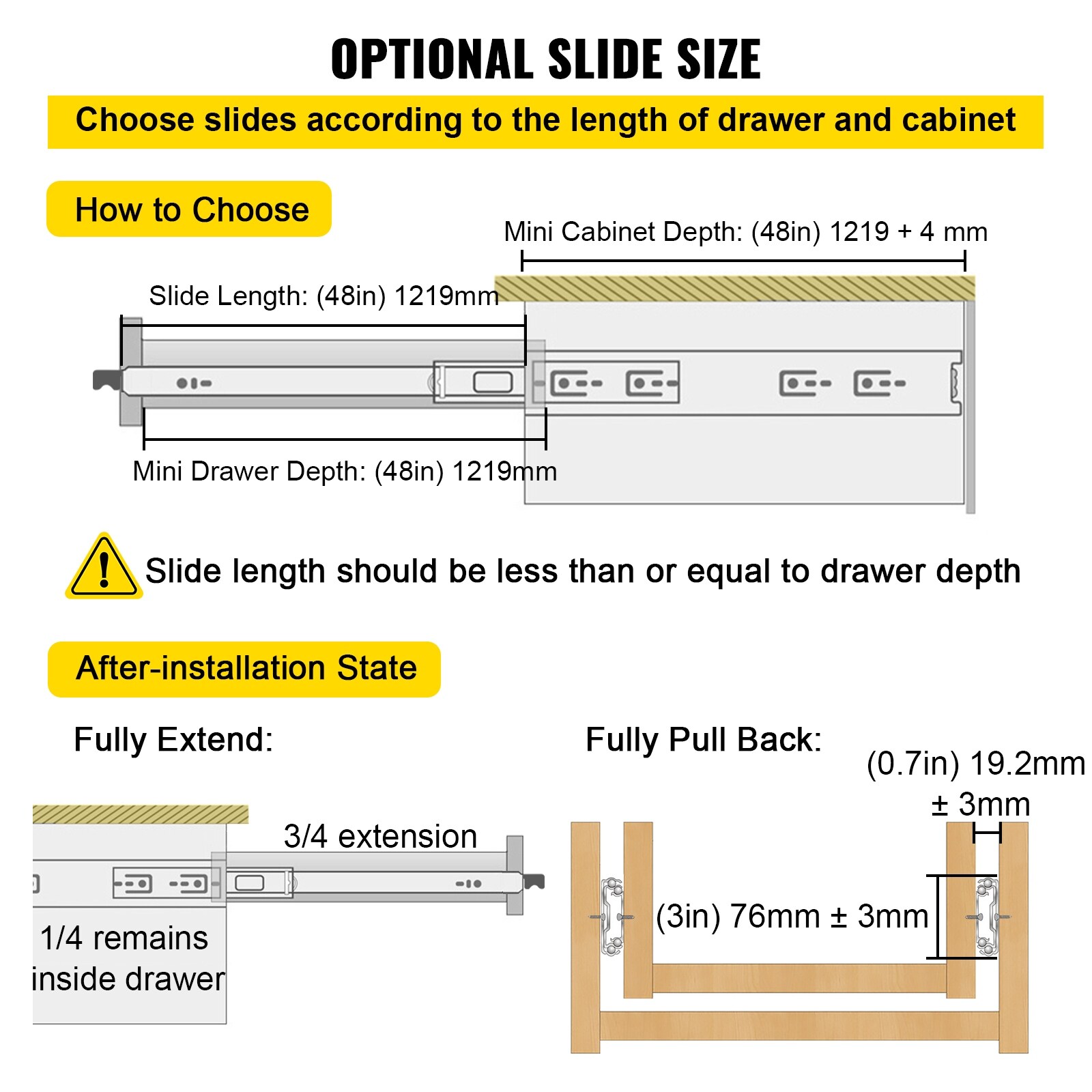VEVOR 60 Heavy Duty Drawer Slides, Locking Drawer Slides 500 LBS Load  Capacity Long Full Extension Drawer Slide 1 pair Side Mount Ball Bearing  Drawer