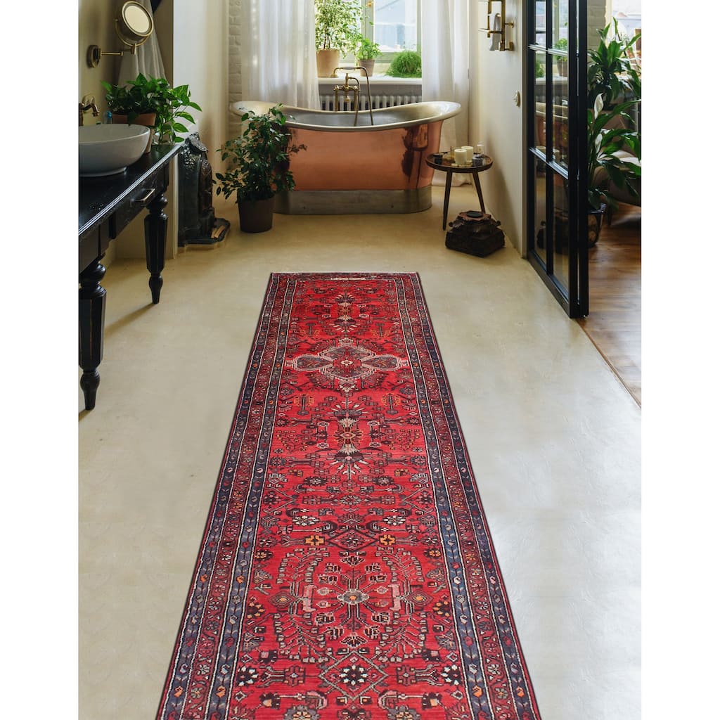 Fine Vintage Distressed Paree Red/Charcoal Runner - 3'9" x 14'3"