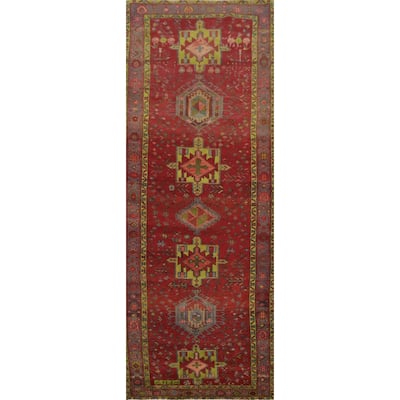 Hand Knotted Oriental 100% Wool Carpet Traditional Geometric Red Heriz Runner Rug - 11' 2'' X 3' 8''
