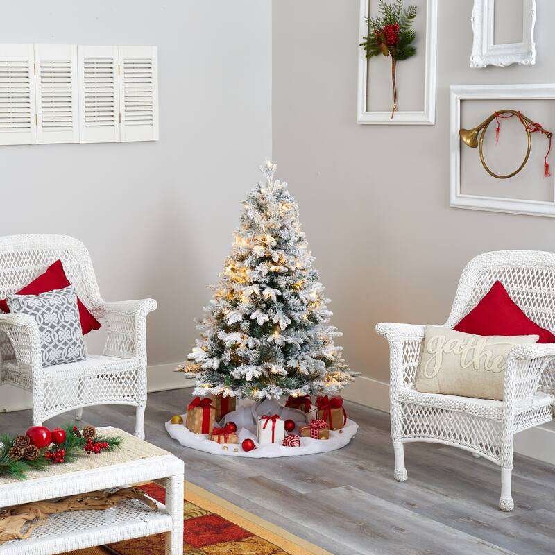 4ft Flocked Christmas Tree - Prelit Artificial Pine Tree with 450 Branch Tips - Holiday Decor - White - 48