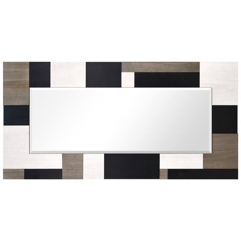 Geometric Blocks Hand Made Solid Paulownia Wood Beveled Leaner Mirror