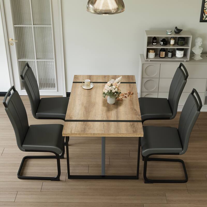 Modern 5-Piece Dining Set with Rectangular MDF Table & 4 PU Armless High Back Chairs