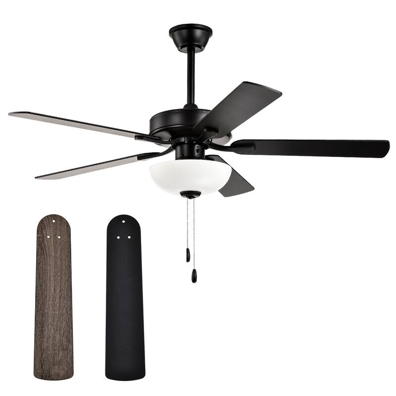 Matte Black 52 in. Indoor 5-Blade Reversible Ceiling Fan with Light Kit and Pull Chain