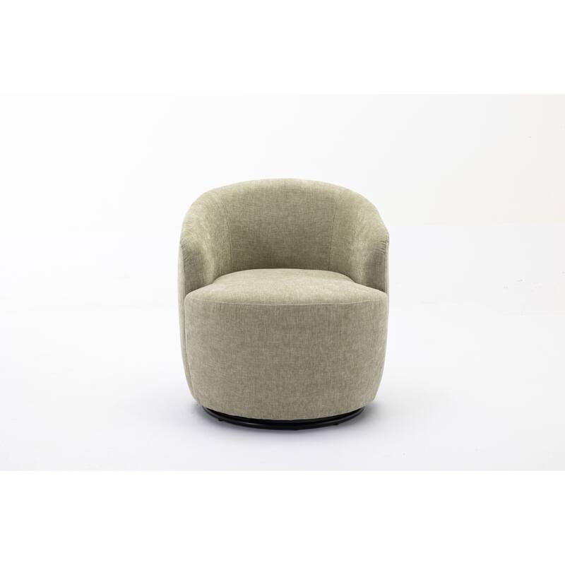 Small Swivel Barrel Chair, Chenille Upholstered Lounge Chair, Single Sofa Chair with Semi-Circular Backrest & Metal Base