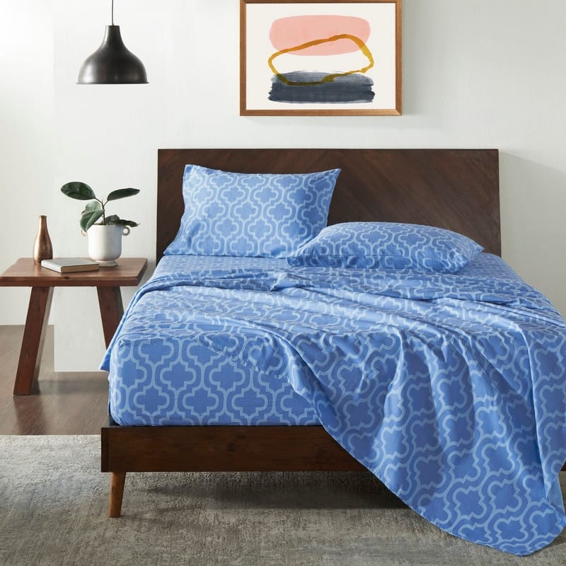 Superior Flannel Cotton Trellis Pocket Bed Sheet Set - California King - Light Blue