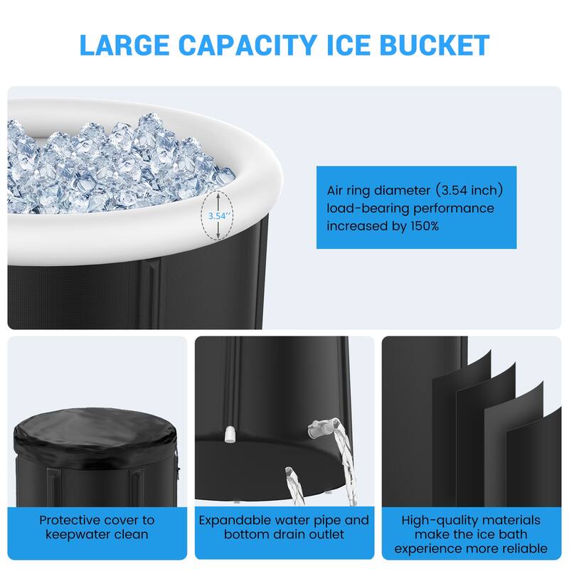 105 Gal Large Cold Plunge Tub with Cover, Multiple Layered Inflatable Ice Bath Tub for Athletes - 105 gal.
