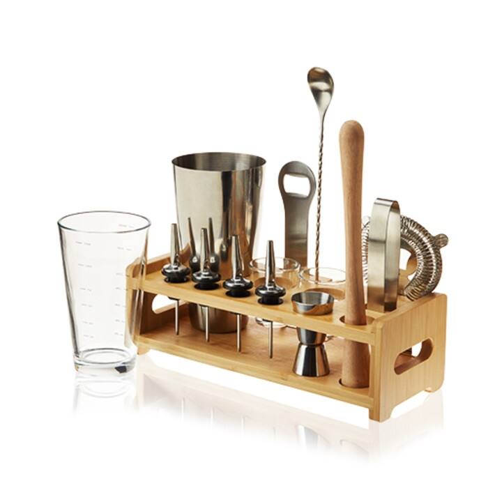 True Barware Set, 14 Piece Bar Kit with Shaker, Mixing Glass, Muddler