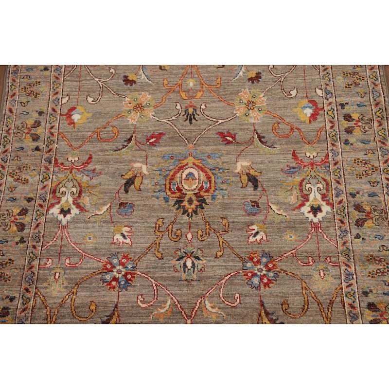 Brown Vegetable Dye Ziegler Oriental Rug Hand-Knotted Wool Carpet - 3'11" x 6'1"