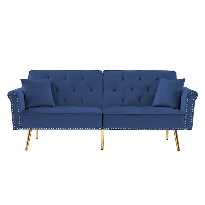 Modern Velvet Tufted Sofa Couch with 2 Pillows Loveseat Sofa Bed