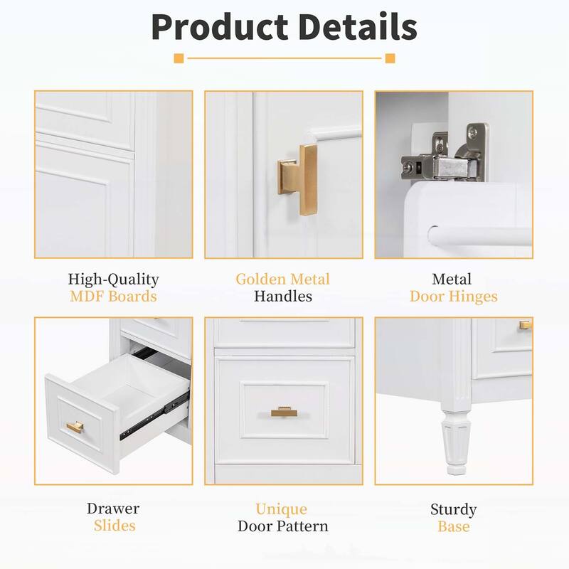 Bathroom Vanity Cabinet with Sink,with One Flip Drawer and Two Drawers,Adjustable Shelf