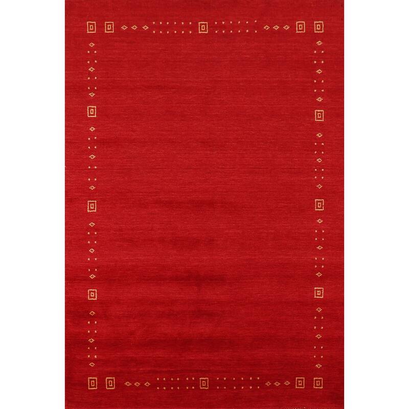 Red Gabbeh Oriental Area Rug Hand-Knotted Modern Wool Carpet - 5'7"x 7'9"