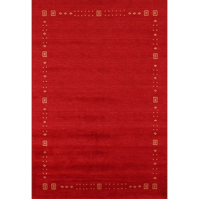 Red Gabbeh Oriental Area Rug Hand-Knotted Modern Wool Carpet - 5'7"x 7'9"