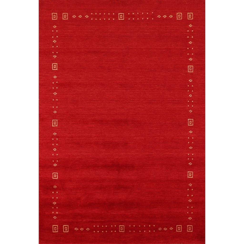 Red Gabbeh Oriental Area Rug Hand-Knotted Modern Wool Carpet - 5'7"x 7'9"