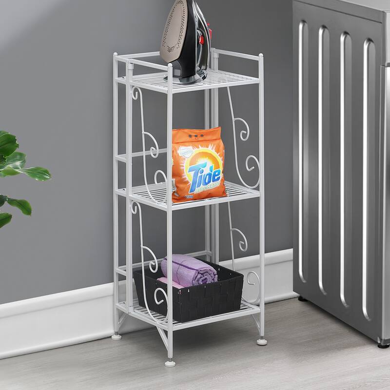 Convenience Concepts Xtra Storage 3 Tier Folding Metal Shelf with Scroll Design