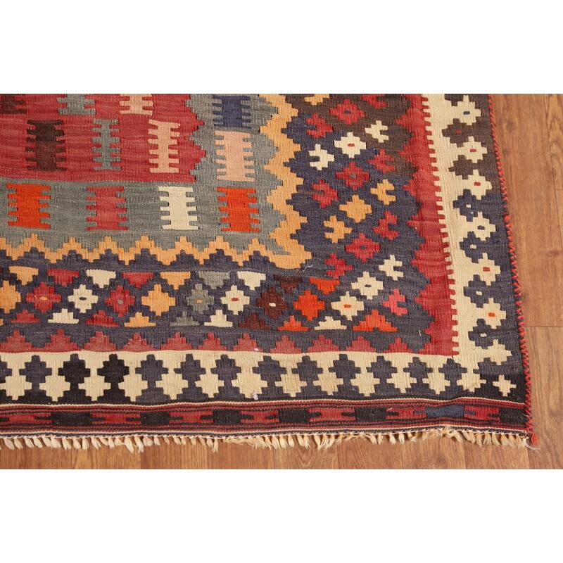 Kilim Qashqai Persian Vintage Rug Hand-Woven Living Room Wool Carpet - 5'4"x 9'10"