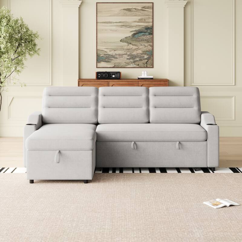 83.5-Inch Convertible Sofa Bed - Stylish Polyester Recliner with Storage for Small Spaces