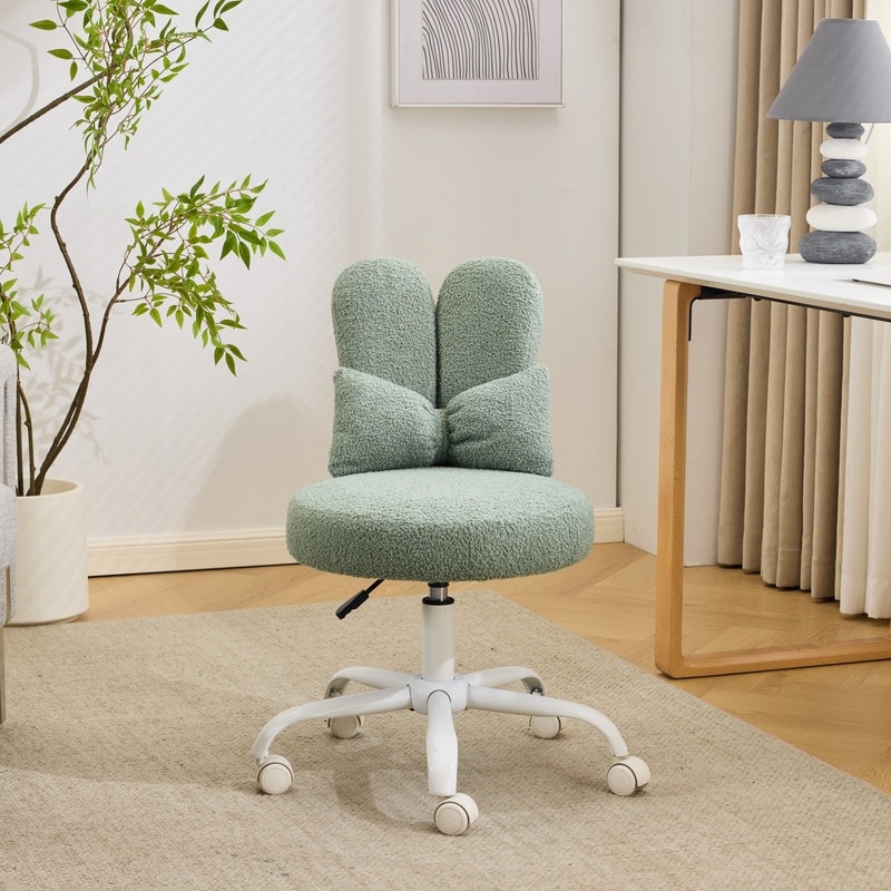 Adjustable Bow Teddy Fabric Bunny Ear Swivel Accent Chair Office Chair For Home Office Vanity - N/A