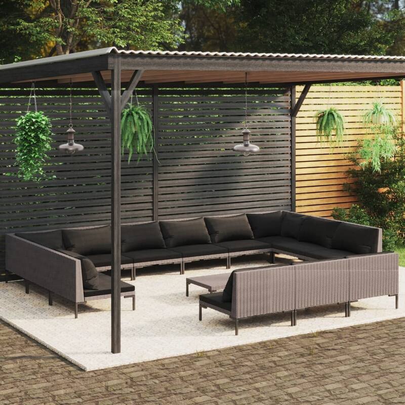 vidaXL Patio Lounge Set Outdoor Sectional Sofa Set Table Poly Rattan Dark Grey - 27.6" x 27.6" x 24"