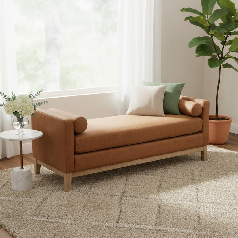 Homy Casa Upholstered Bench Sofa with Pillows, Wooden, Entry Living - Rubber