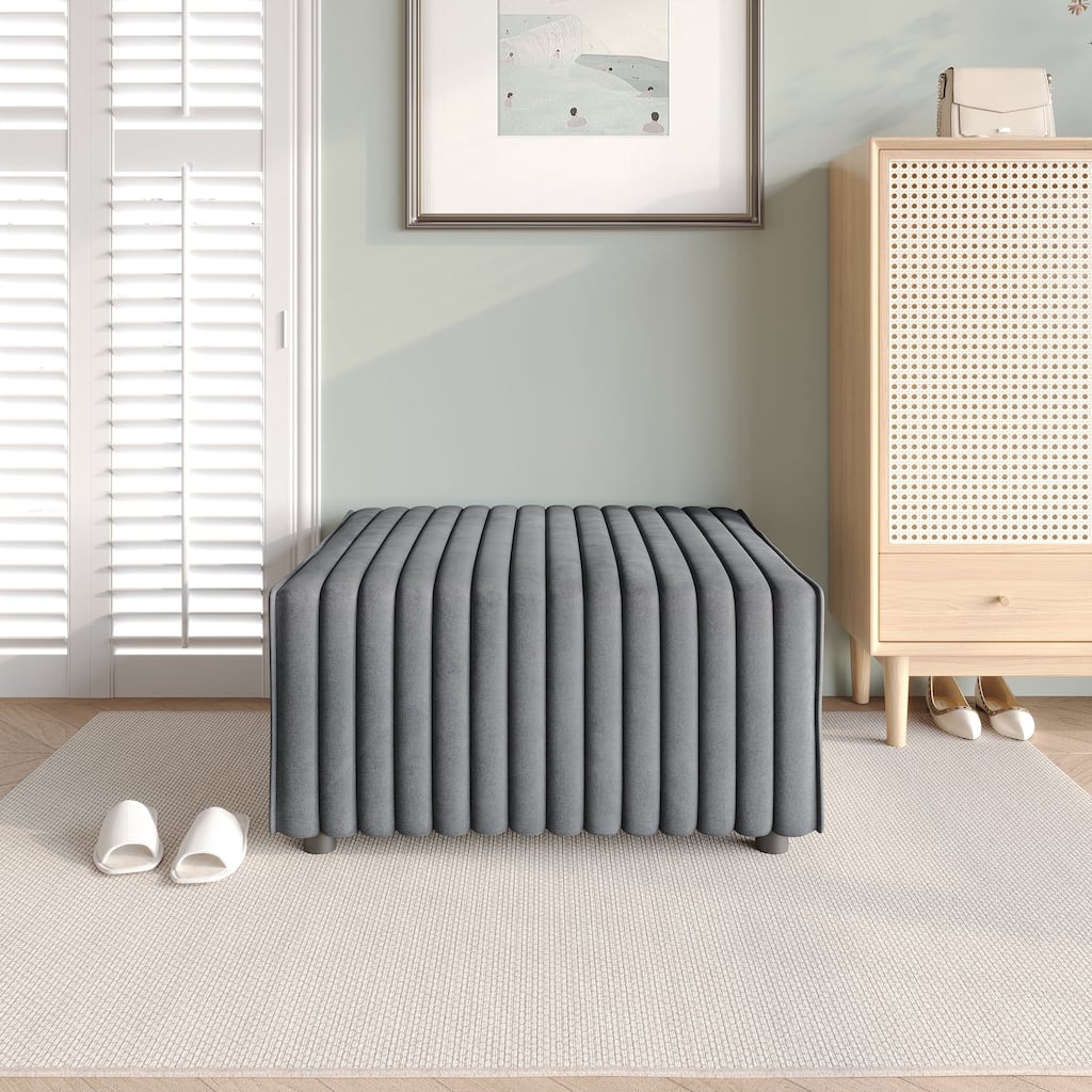 CraftPorch Contemporary Clean-Line Linen Upholstered Ottoman