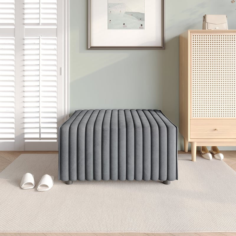 CraftPorch Contemporary Clean-Line Linen Upholstered Ottoman