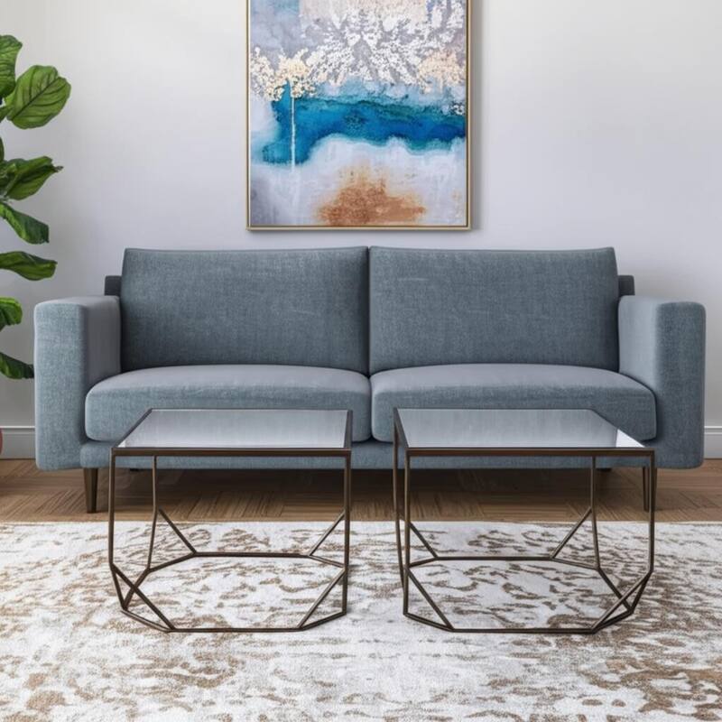 HomeRoots Set of Two Silver and Bronze Mirrored Glass and Steel Square Abstract Bunching Coffee Tables - Silver