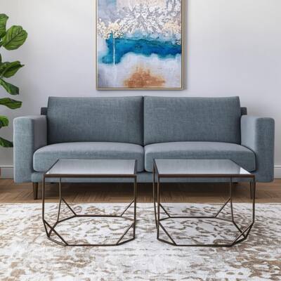 HomeRoots Set of Two Silver and Bronze Mirrored Glass and Steel Square Abstract Bunching Coffee Tables