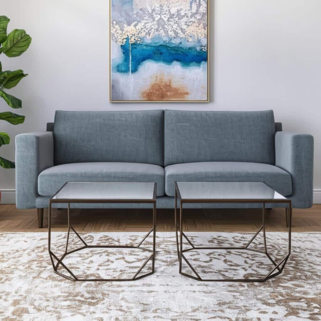 HomeRoots Set of Two Silver and Bronze Mirrored Glass and Steel Square Abstract Bunching Coffee Tables