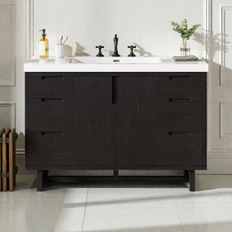 47.2" Modern Bathroom Vanity with Resin Sink, 2 Doors & 6 Drawers, Hidden Soft-Close Slides, Space-Saving Storage Cabinet