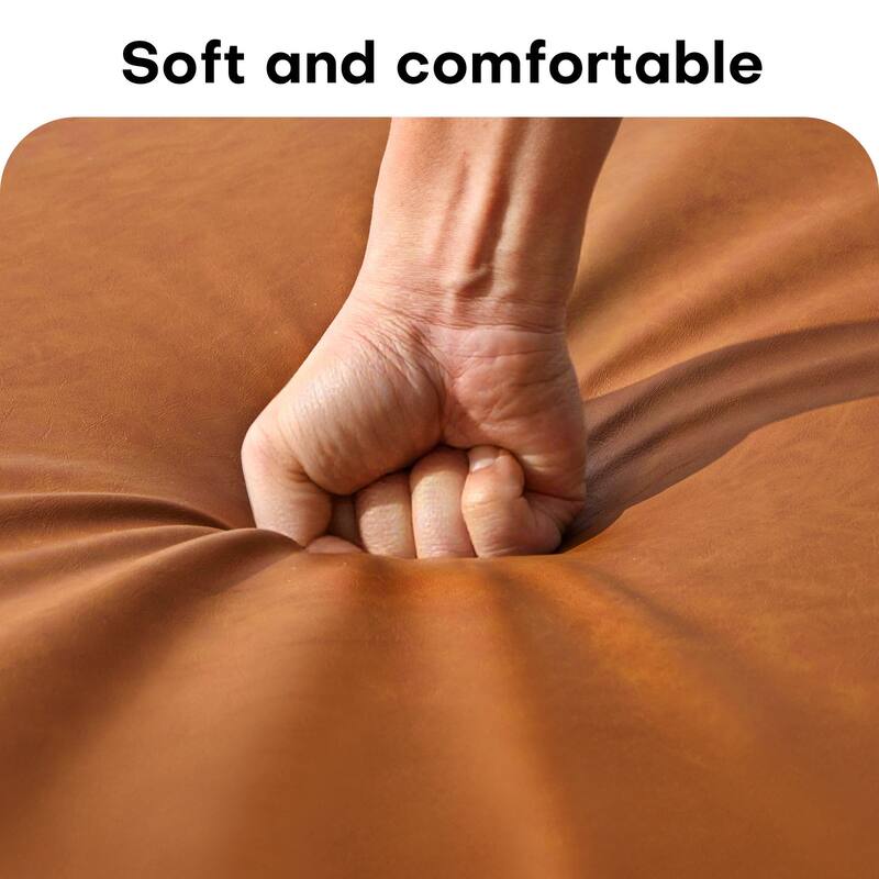 Faux Leather Round Ottoman for Living Room with Metal Legs