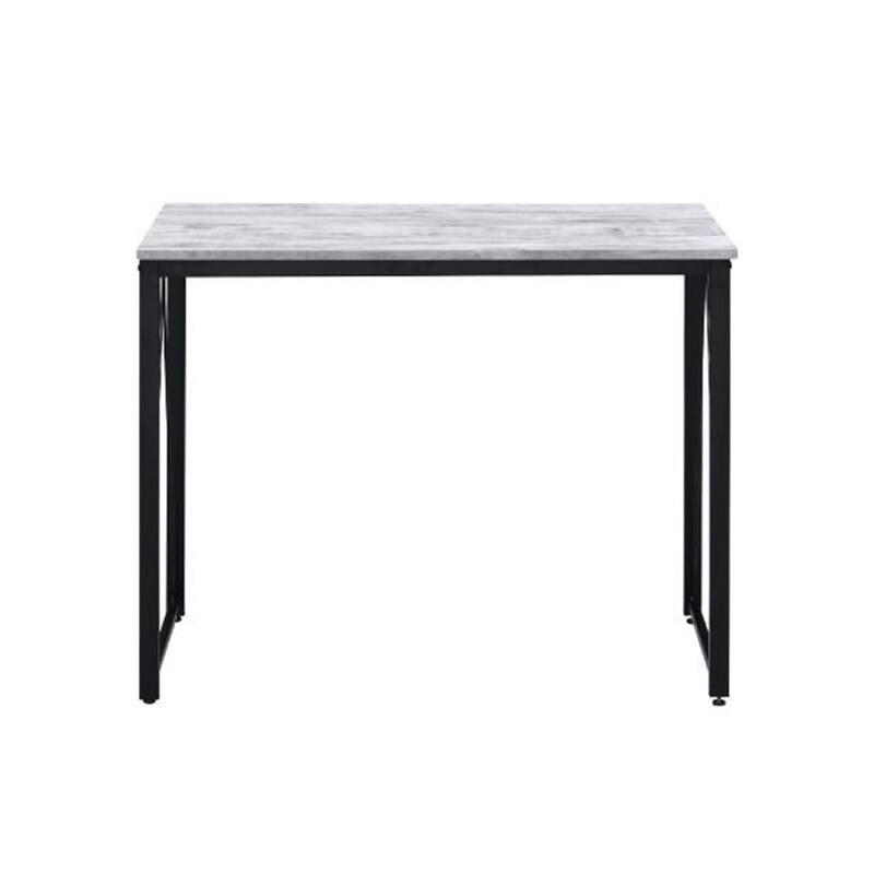 Rectangular Writing Desk with Metal Base, Antique White and Black