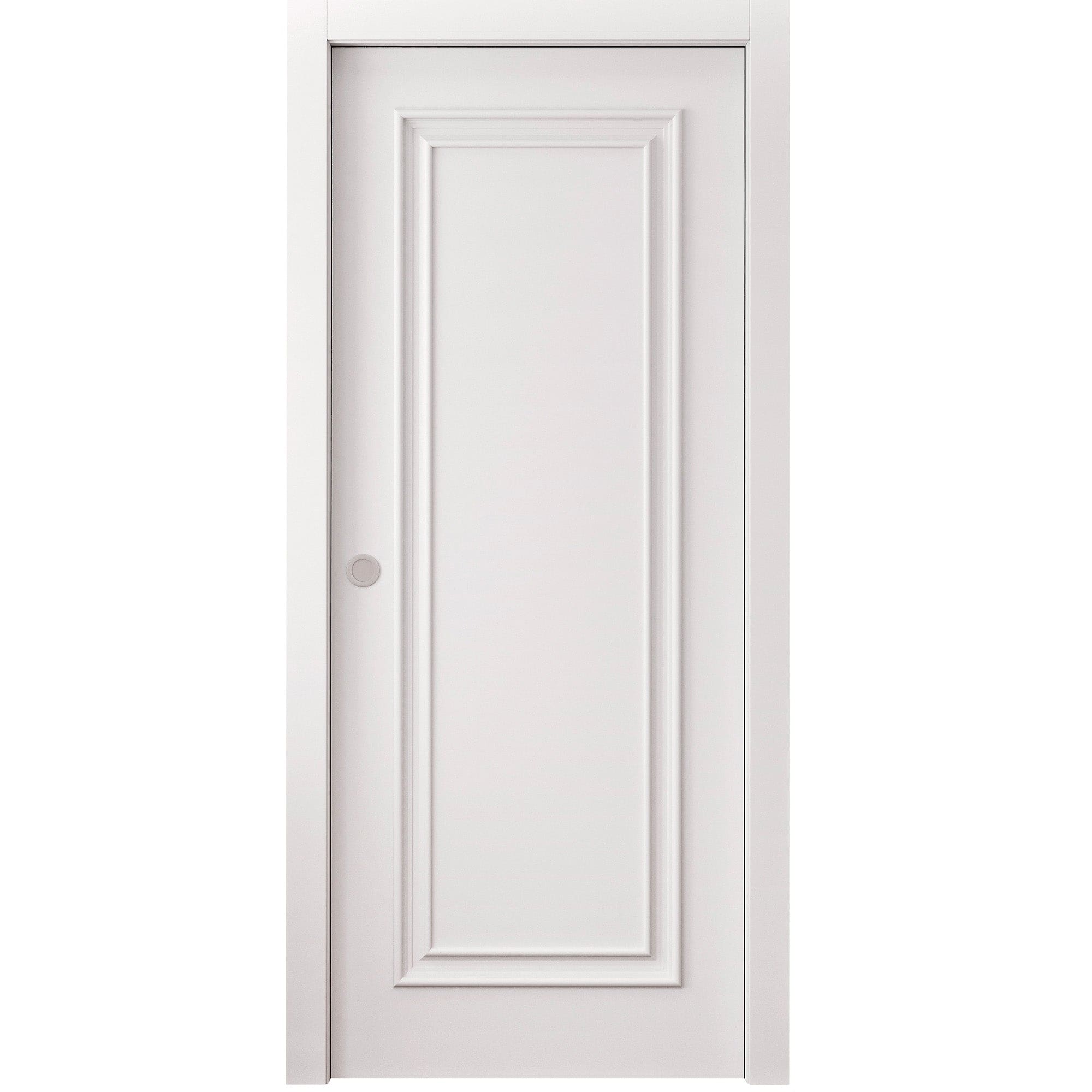 SartoDoors | Bathroom Door Pocket Door | Solid Wood | Hardware Set | 18x84, White Bedroom Door Pantry Door Closet Door
