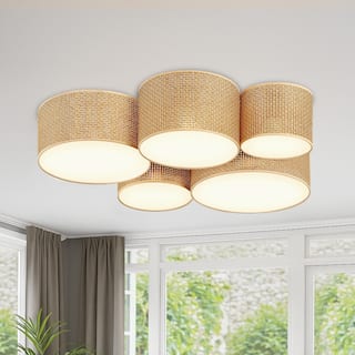 GetLedel Hand-woven Drum Flush Mount Ceiling Light