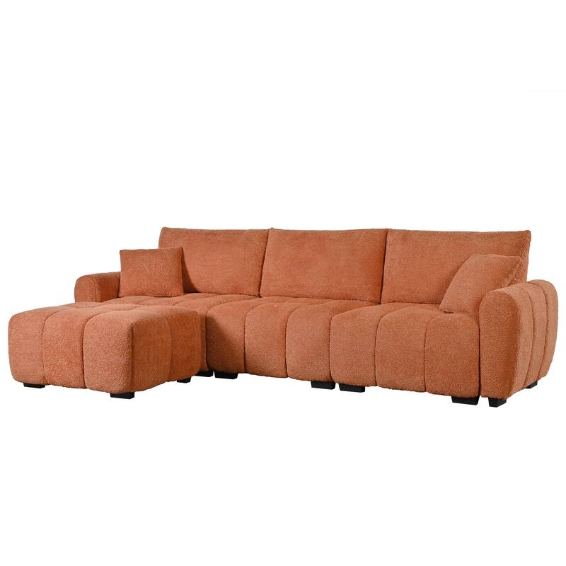 Roomfitters 110" Modular Sectional Sofa, L Shaped Couch with Extra Large Seat, Movable Ottoman, Boucle Upholstery